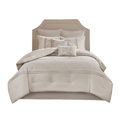 Embroidered 8 Piece Comforter Set with Hypoallergenic Fill - Neutral King