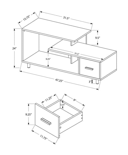 Contemporary TV Stand with Storage Drawer - Light Brown, Black, or White