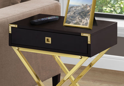Accent Side Table with Storage Drawer – Metal Frame, Contemporary Design