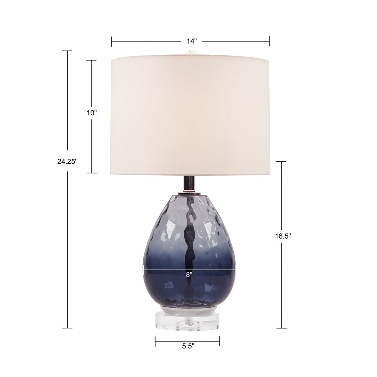 Ombre Glass Table Lamp with Blue Glass Base and Drum Shade