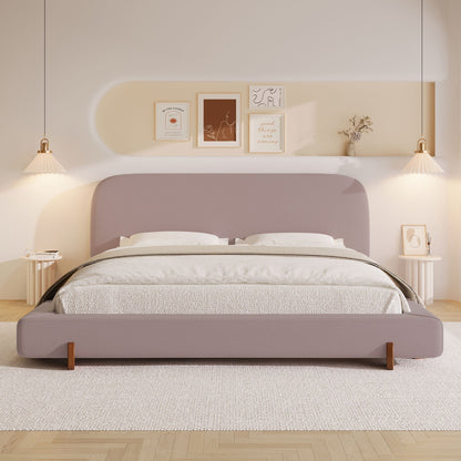 Elegant Upholstered Bed Frame with Solid Wood Legs - Pink or White