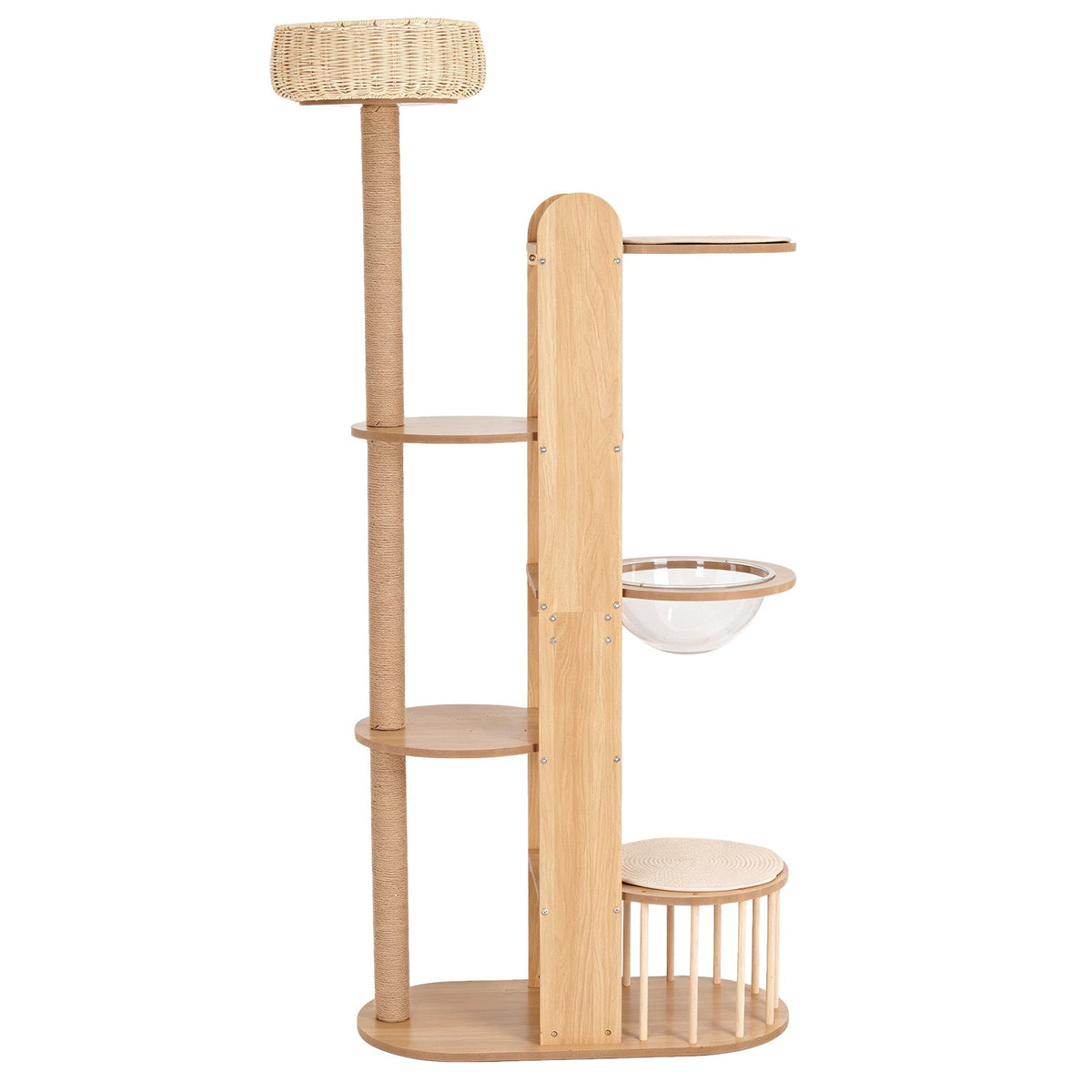 Multi-Level Wood Cat Tree Tower with Sisal Scratching Post - Natural Wood