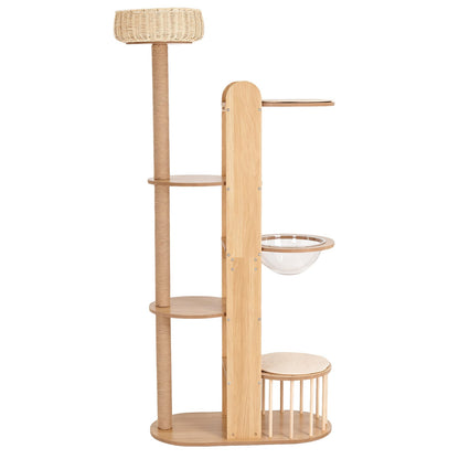 Multi-Level Wood Cat Tree Tower with Sisal Scratching Post - Natural Wood