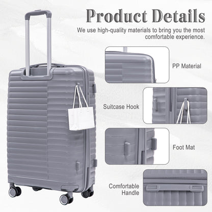4-Piece Polypropylene Luggage Set with Spinner Wheels and Cosmetic Case - Light Gray