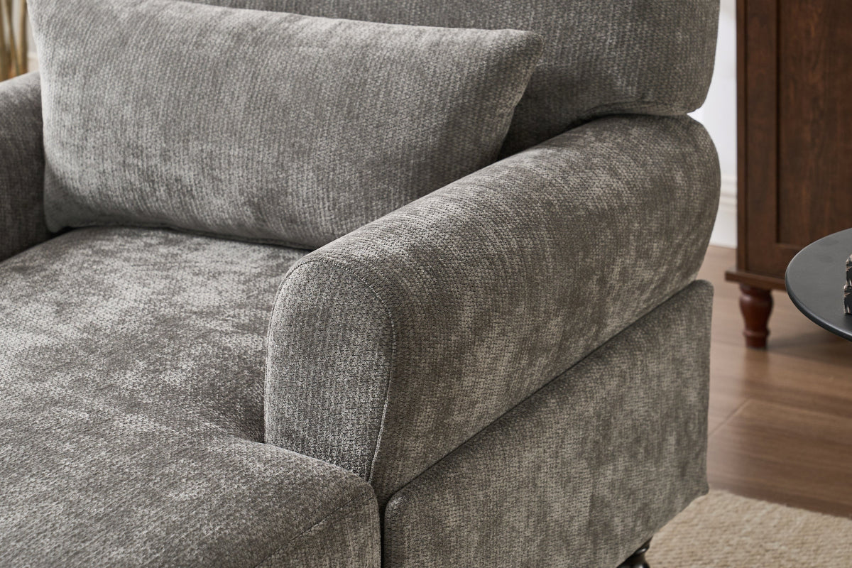 Modern Grey Upholstered Chaise Lounge Sofa Recliner with Solid Wood Frame - Grey