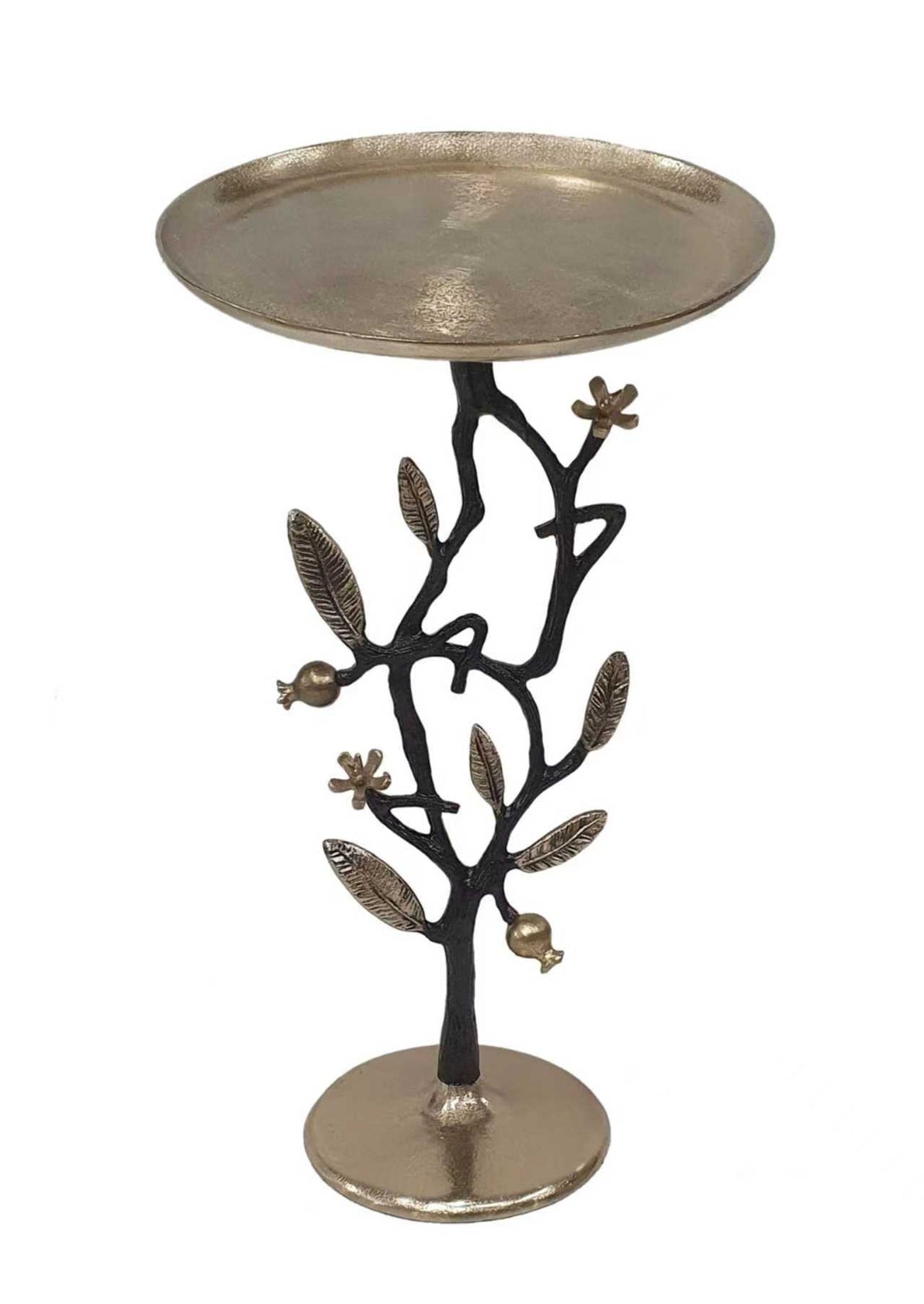 Black and Gold Aluminum Side Table with Pomegranate Design