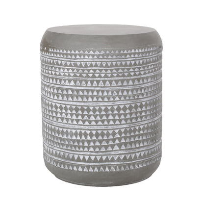White Outdoor Side Table with Cylindrical Shape - Lightweight Concrete