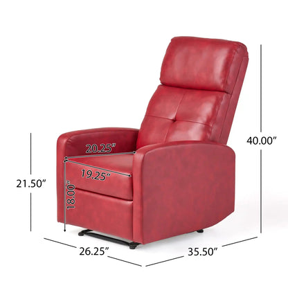 Contemporary Recliner Chair with Push Back Function - Red