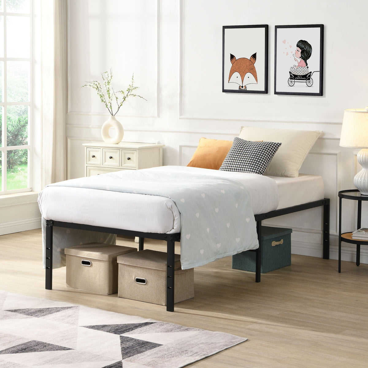 Heavy Duty Metal Bed Frame with Quiet Support - Black