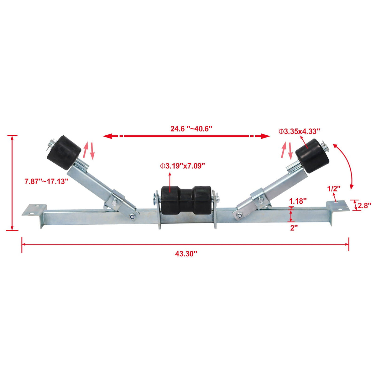 Heavy Duty Boat Trailer Support Bracket with Keel Rollers - Pearl Silver