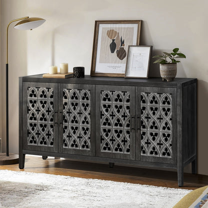 Antique Four Door Sideboard with Hollow Doors - Black Pine Veneer