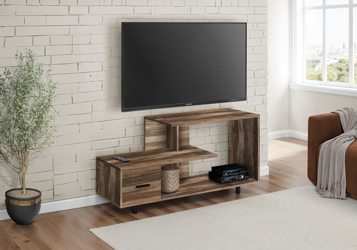 Contemporary TV Stand with Storage Drawer - Light Brown, Black, or White