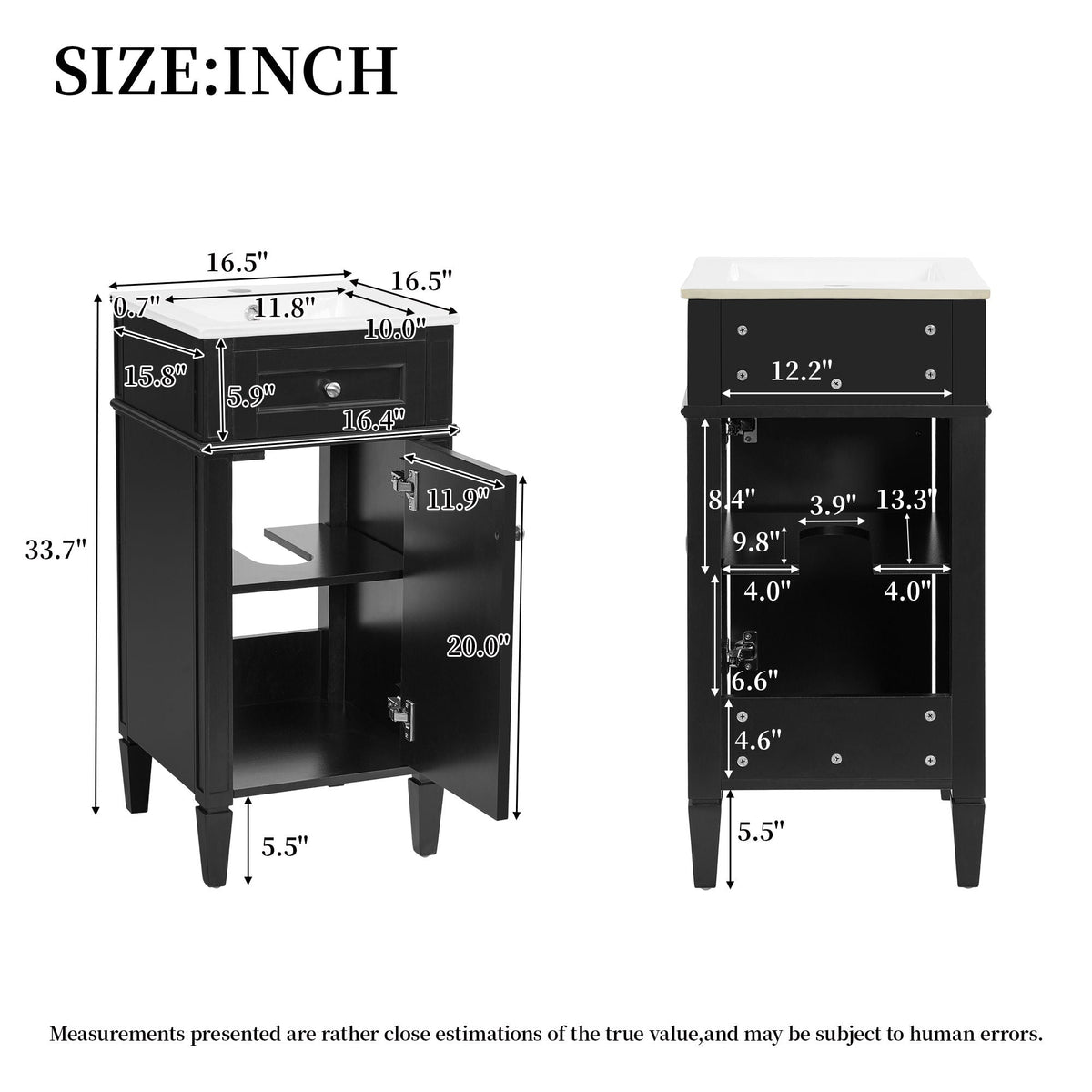 French Style Bathroom Vanity with Ceramic Sink and Soft-Close Doors - Black or White