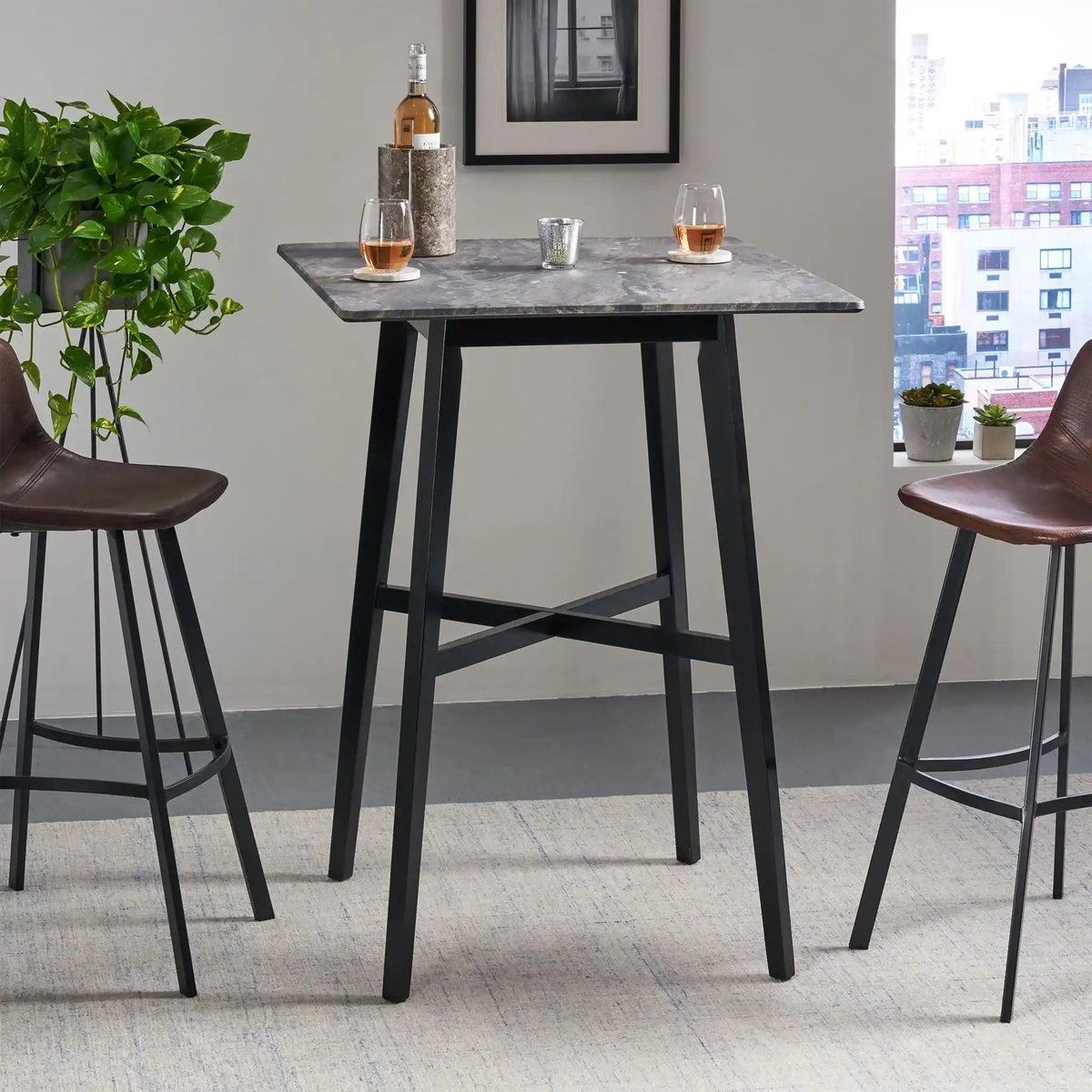 Modern Bar Height Dining Table with Rubberwood Legs - Dark Gray