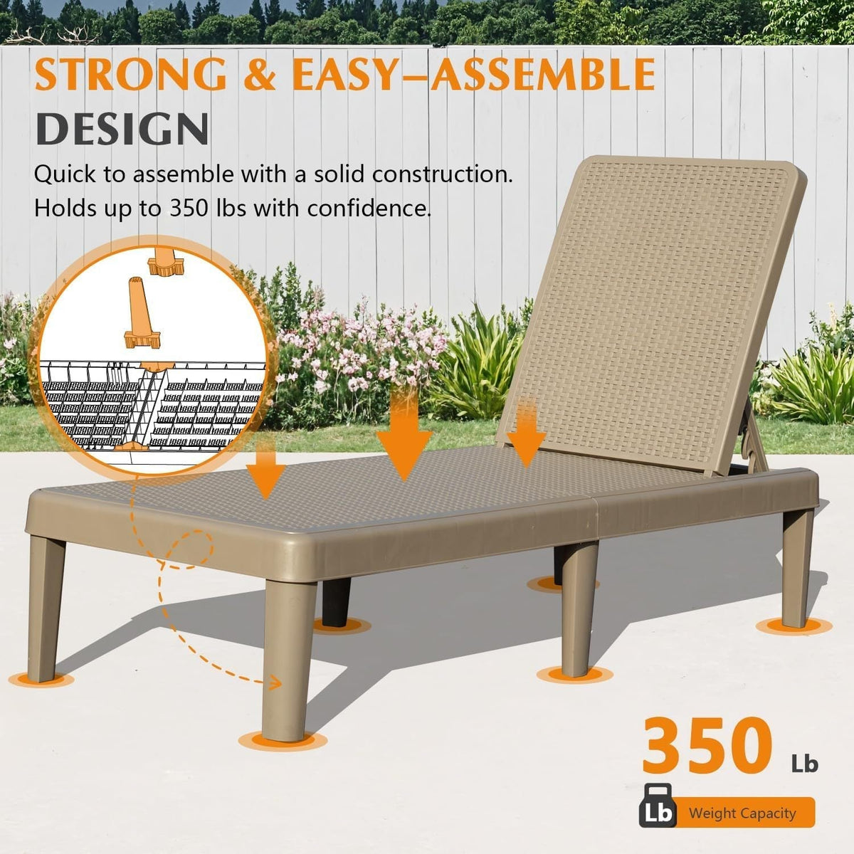 Pool Lounge Chairs Set of 2 with Adjustable Backrest - White Resin
