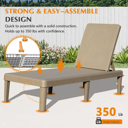 Pool Lounge Chairs Set of 2 with Adjustable Backrest - White Resin