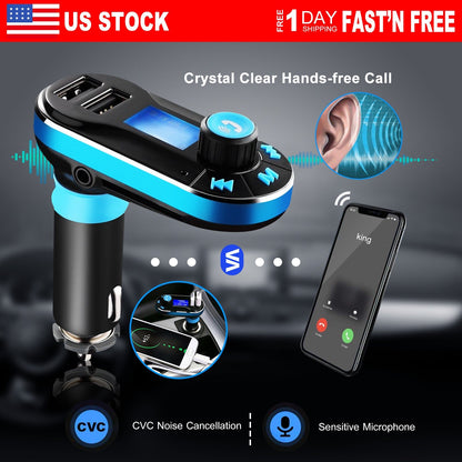 Car Wireless FM Transmitter Dual USB Charger Hands-free Call MP3 Player Aux-in LED Display Remote Controller