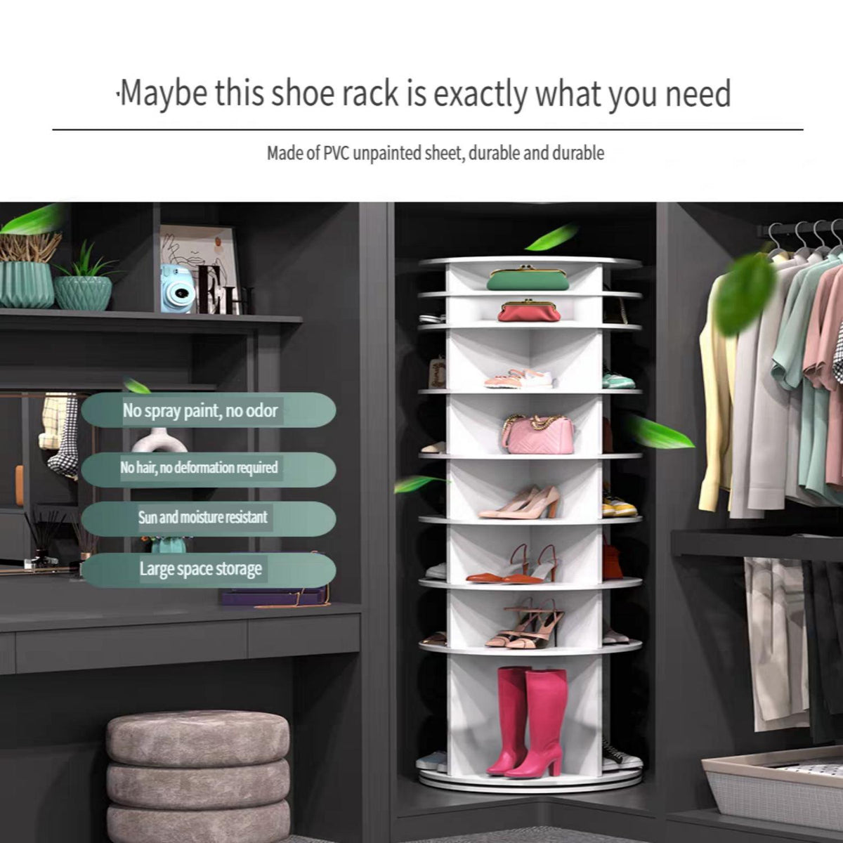 8 Tier Rotating Shoe Rack Tower with 360 Degree Spinning - White