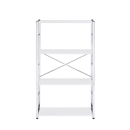 Tennos White Bookshelf with Metal Frame - Four Shelves
