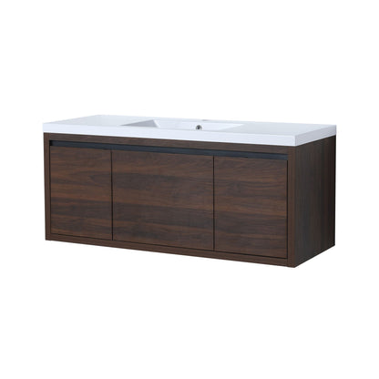 Floating Bathroom Vanity with Resin Sink and Soft-Close Doors - Wood