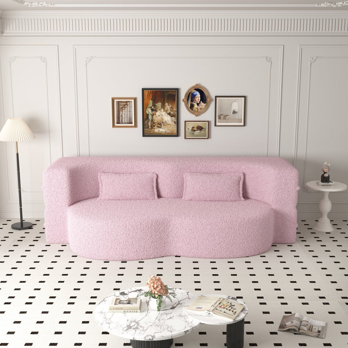 Modern Floor Futon Sofa Bed with Teddy Fabric and Two Pillows - Multiple Colors