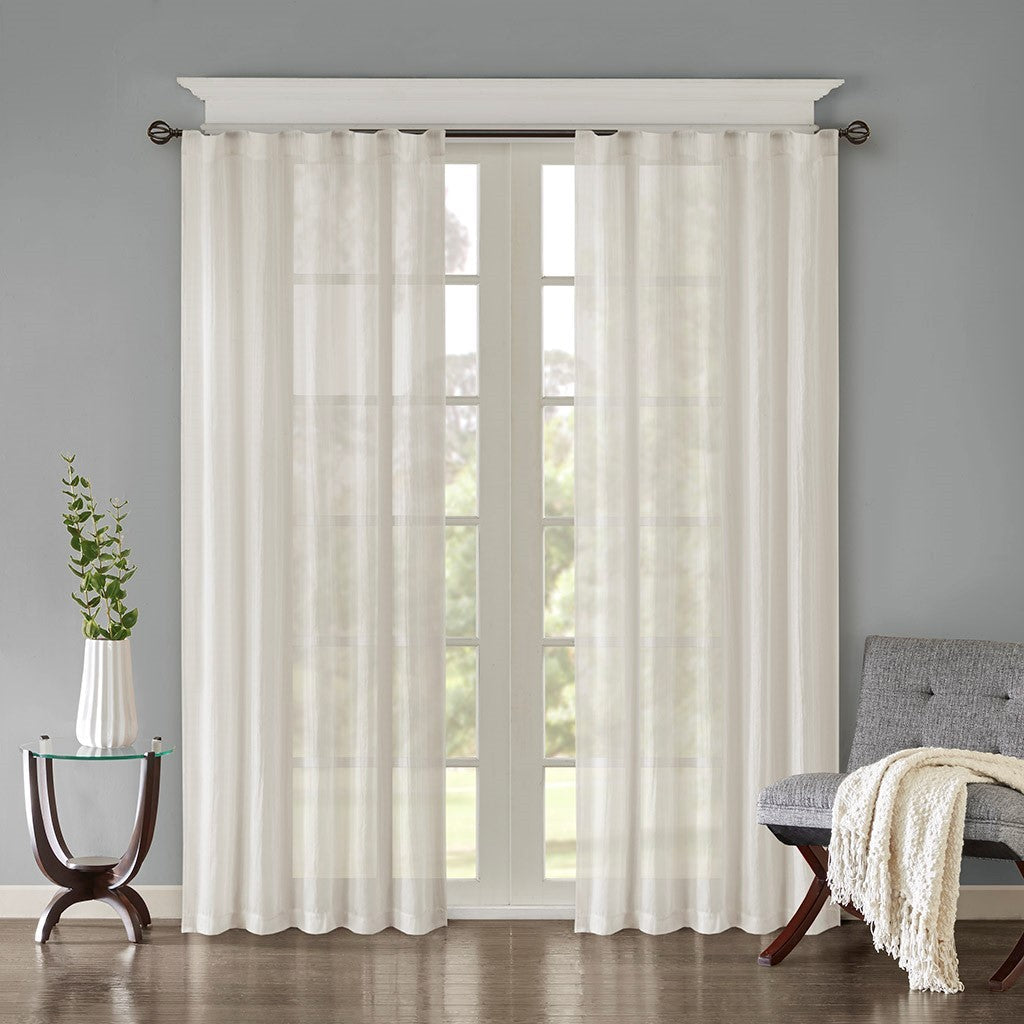 Solid Crushed Curtain Panel Pair with Sheer Texture - White
