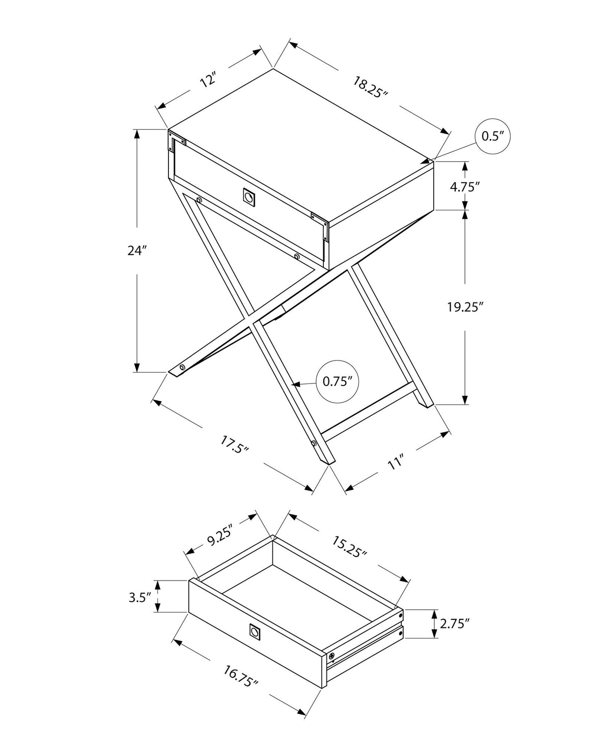 Accent Side Table with Storage Drawer – Metal Frame, Contemporary Design