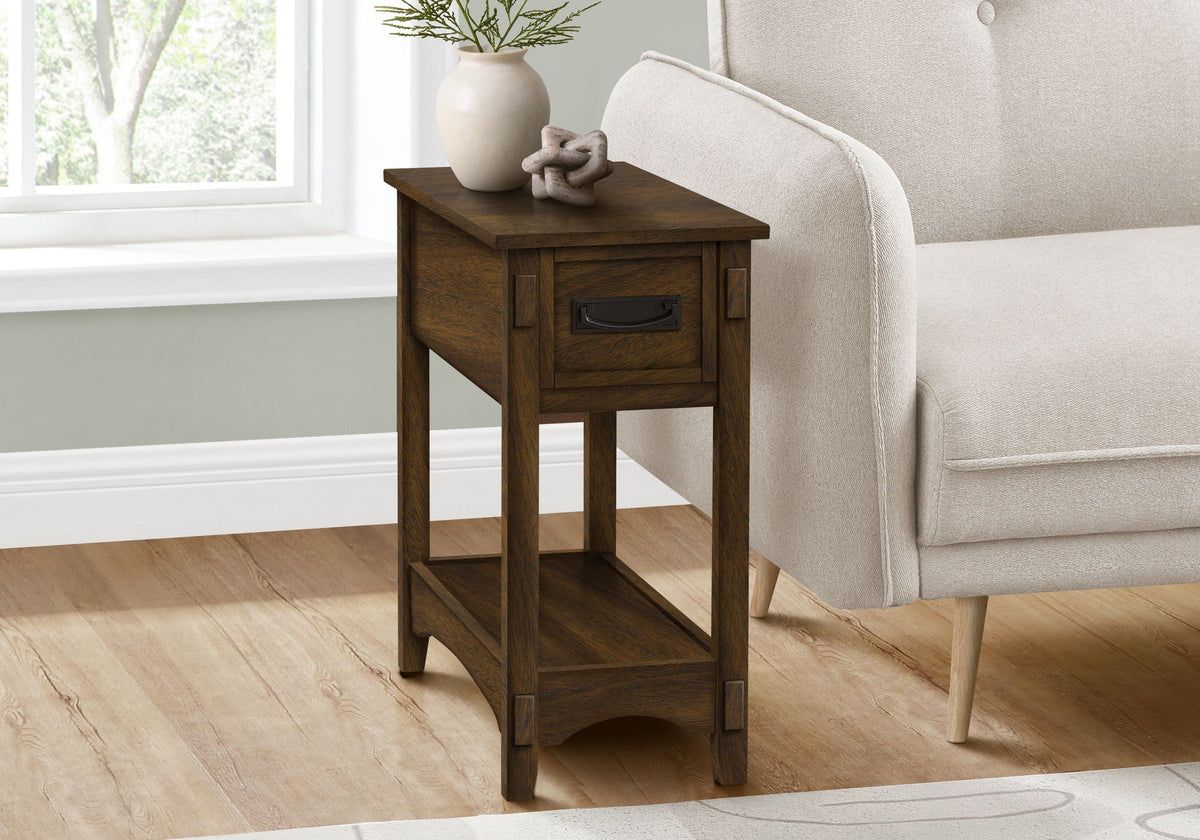 Walnut Accent End Table with Storage Drawer - 2 Tier