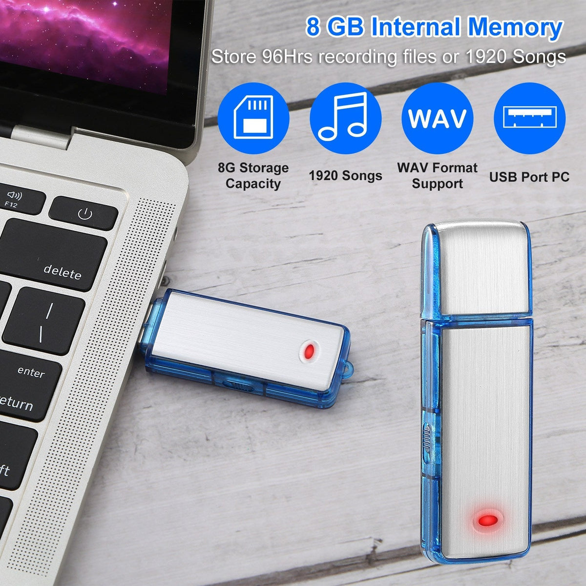 Mini Voice Recorder 8GB Digital Sound Audio Activated Recorder USB Flash Drive Disk w/ 96Hrs Recording U Disk Recorder For Meeting Lectures