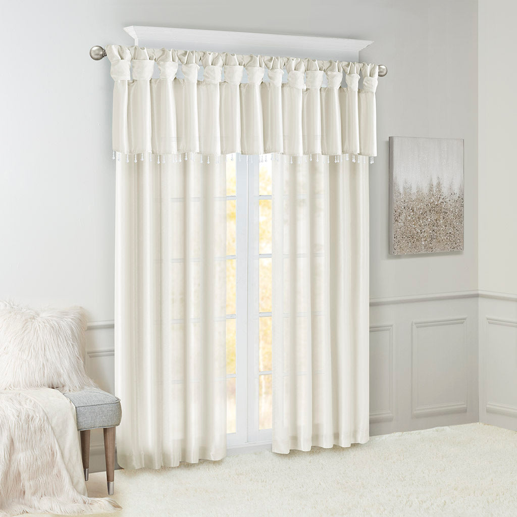 White Twist Tab Lined Window Curtain Panel with Privacy Lining - 50" x 84"