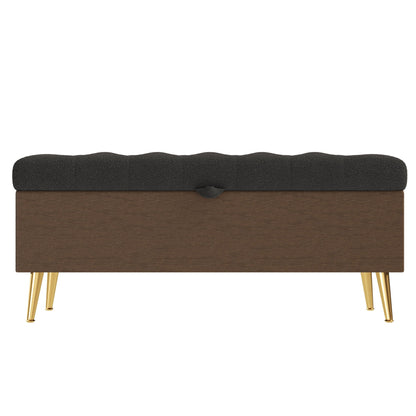 Modern Tufted Storage Ottoman Bench with Metal Legs - Bouclé Fabric