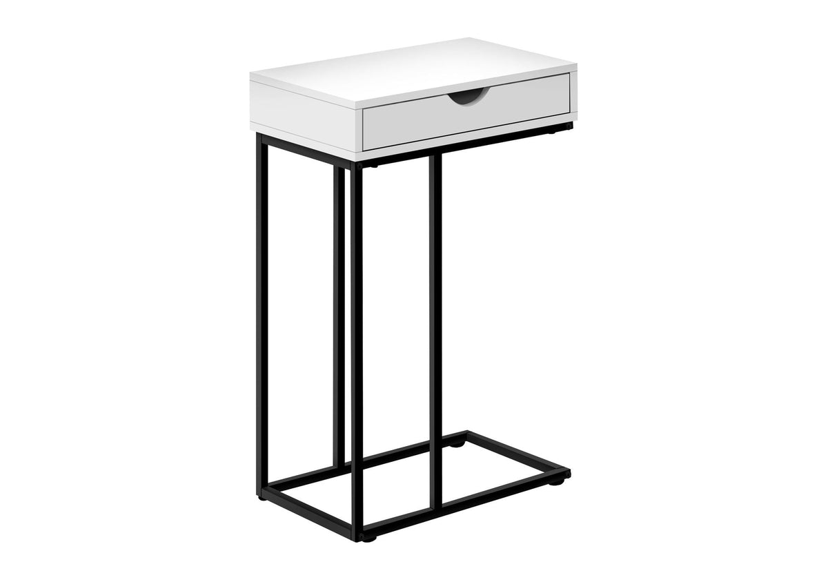 C-Shaped Accent Table with Storage Drawer - Light Brown or White