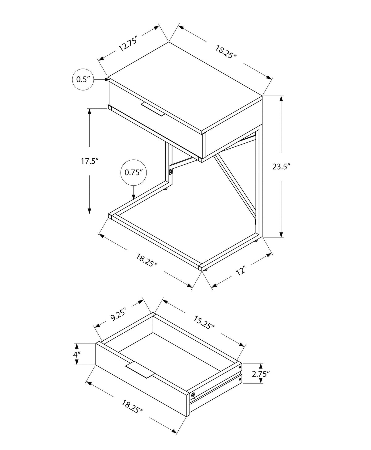 Accent Side Table with Storage Drawer - Contemporary Design