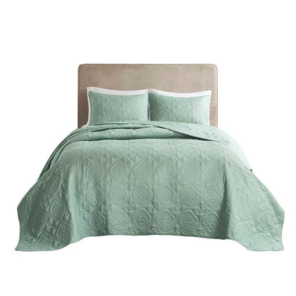 Seafoam Reversible Bedspread Set with Quilted Medallion Design - King/Cal King