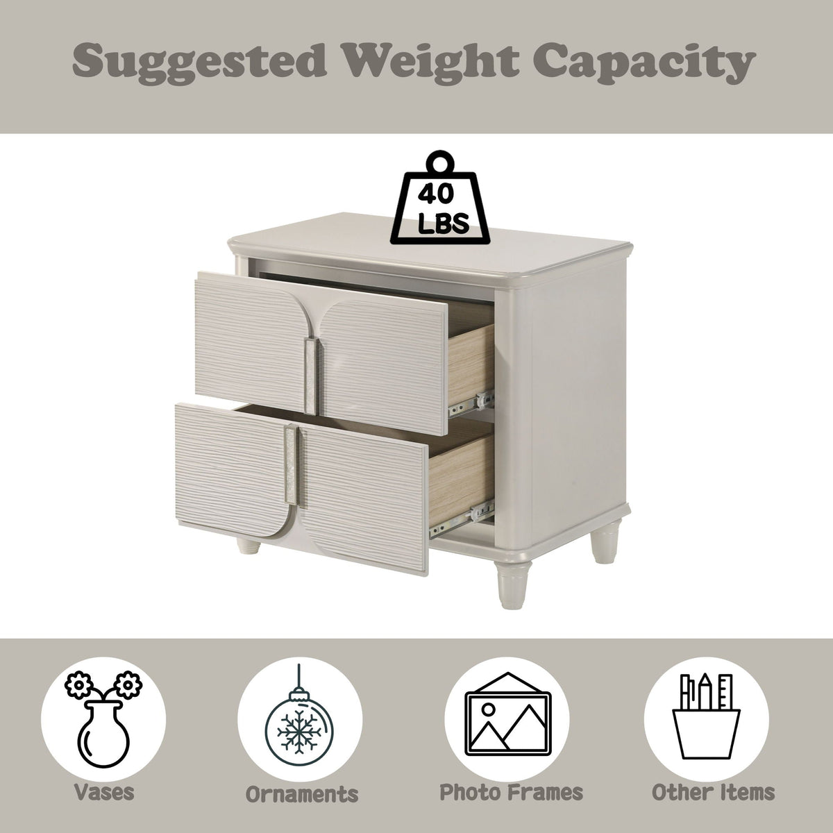 Laveda Nightstand with Spacious Drawers - White