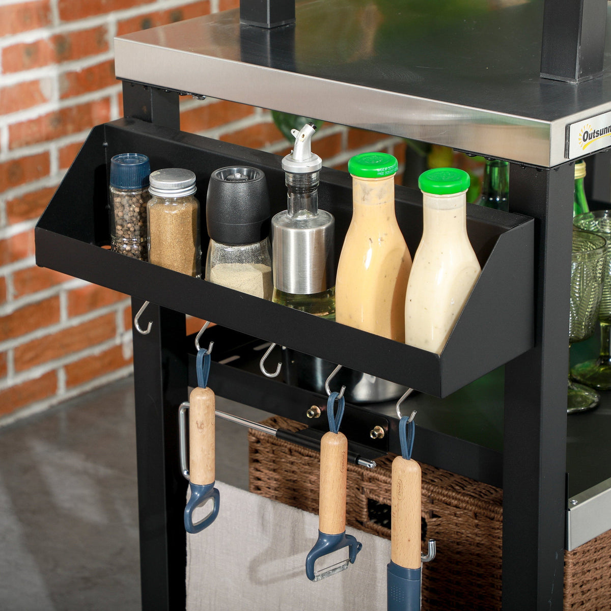 Outsunny Three-Shelf Outdoor Grill Cart with Stainless Steel Tabletop