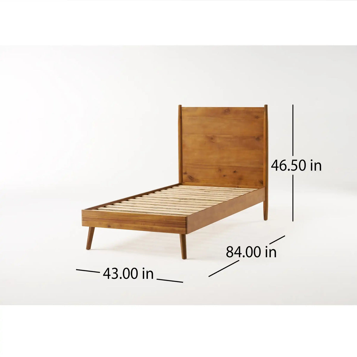 Mid-Century Solid Acacia Platform Bed with Metal Reinforcement - Light Brown