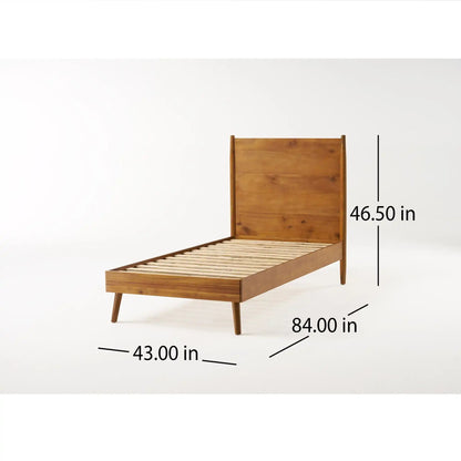 Mid-Century Solid Acacia Platform Bed with Metal Reinforcement - Light Brown