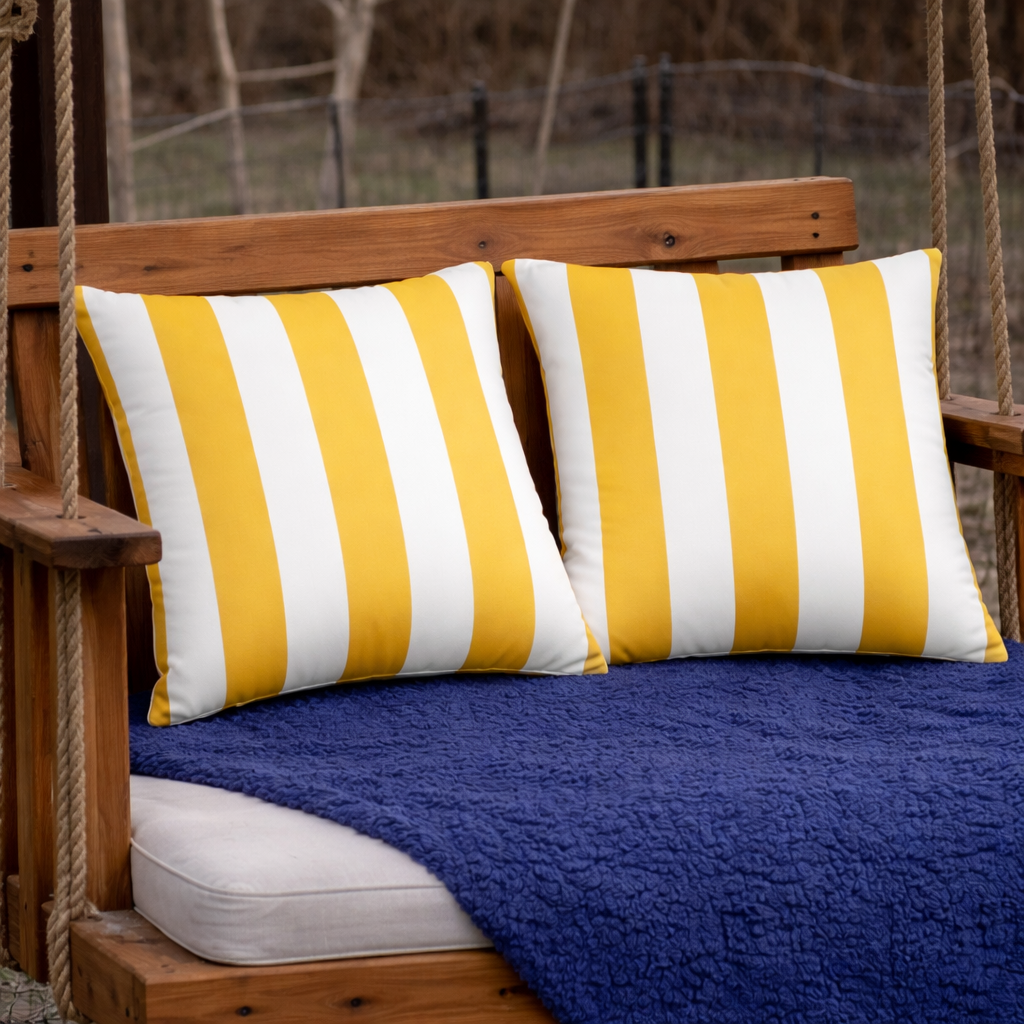 Waterproof & Fade-Resistant Outdoor Throw Pillows Set - Yellow & White