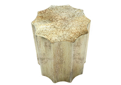 Drum Accent Side Table with Scalloped Hammered Metal Design - Beige, Bronze, Gold