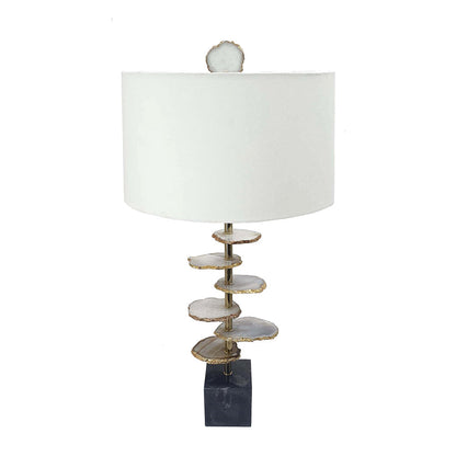 Smoke Agate-Slice Table Lamp with Marble Base - Genuine Agate