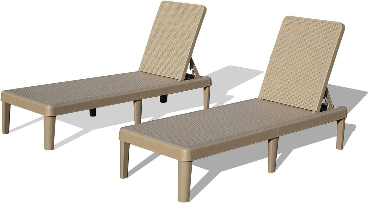 Pool Lounge Chairs Set of 2 with Adjustable Backrest - White Resin
