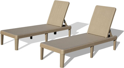 Pool Lounge Chairs Set of 2 with Adjustable Backrest - White Resin