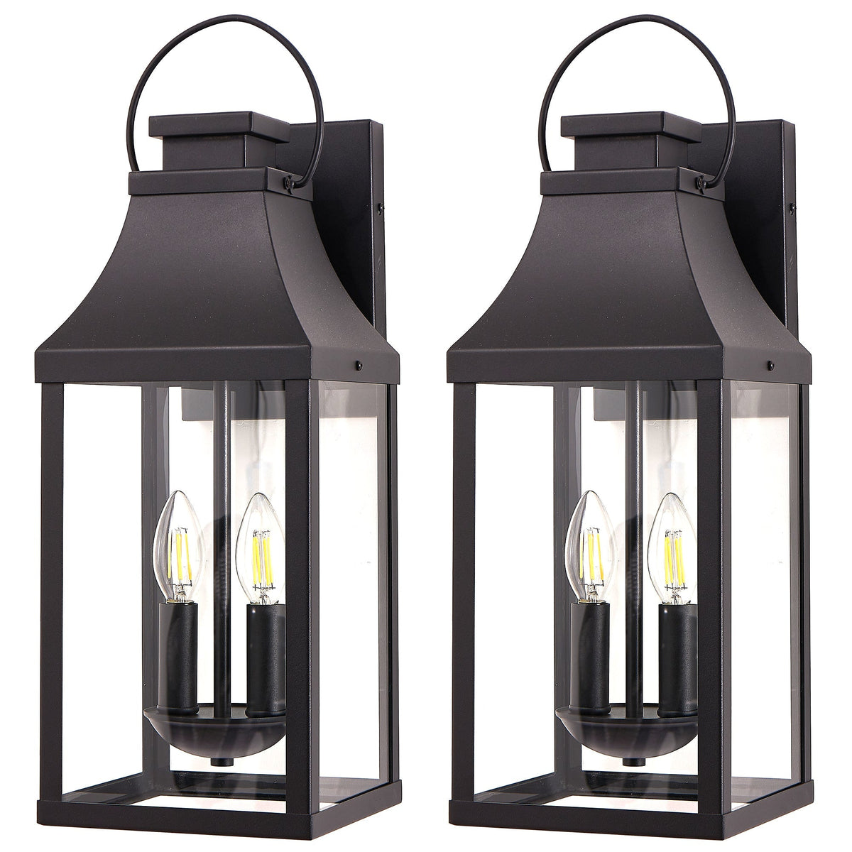 20" Outdoor Wall Light 2-Pack with Tempered Glass - Black