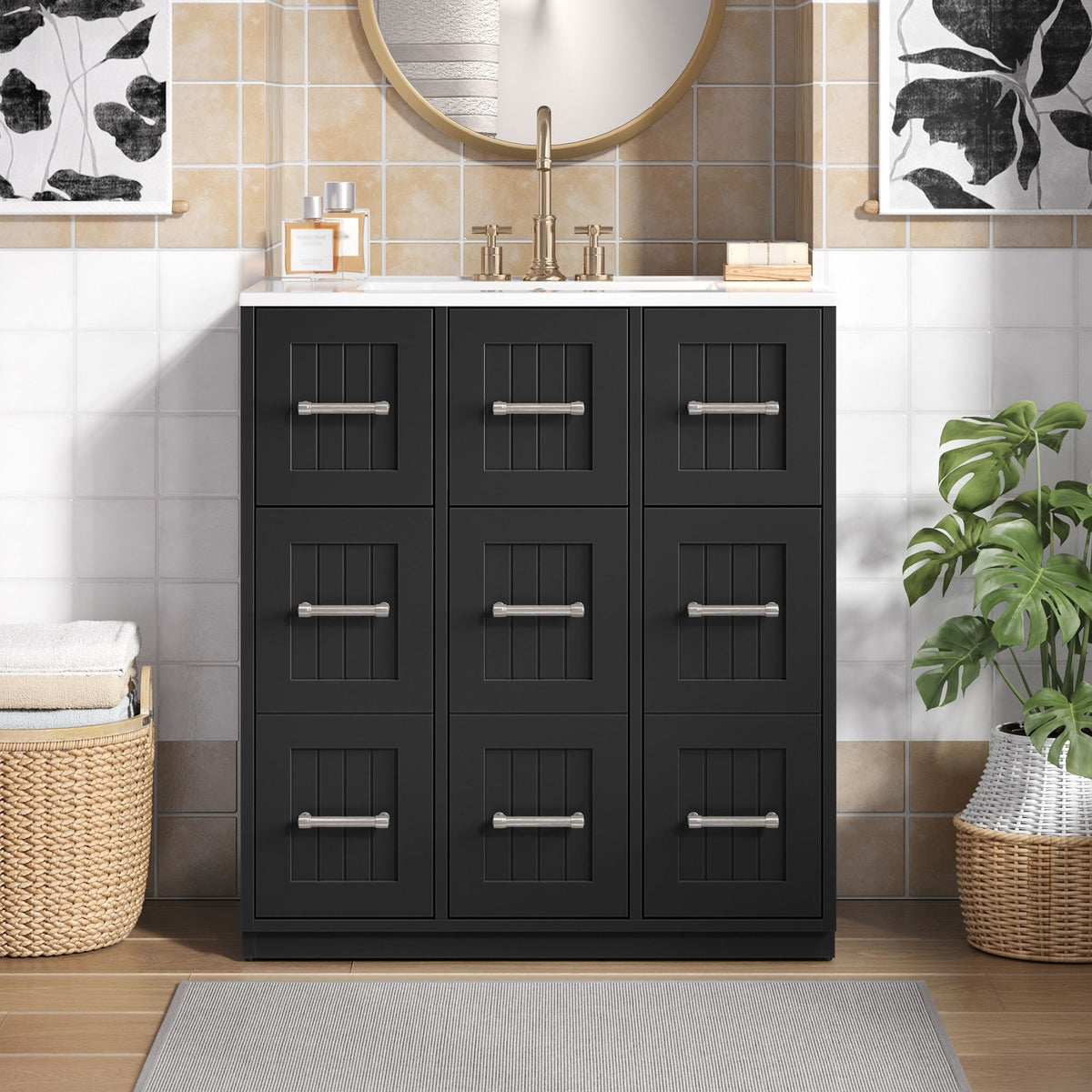 Bathroom Vanity With Undermount Sink and Soft-Close Doors - Blue or Black