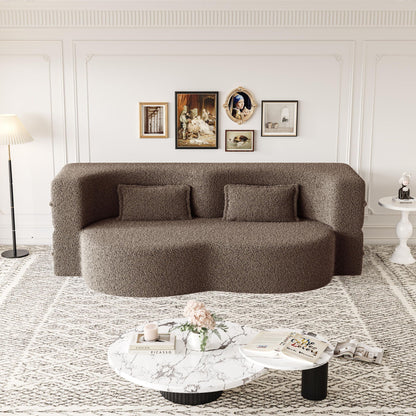 Modern Floor Futon Sofa Bed with Teddy Fabric and Two Pillows - Multiple Colors