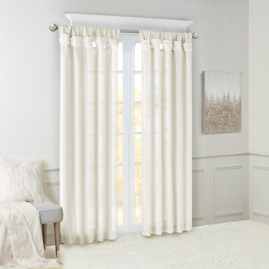Twist Tab Lined Window Curtain Panel with Enhanced Privacy - White