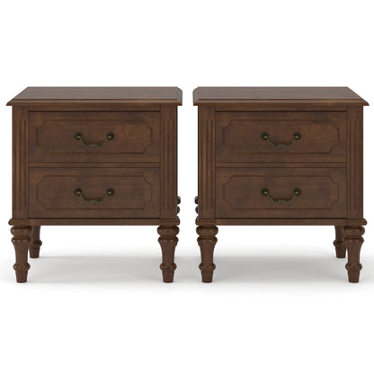 Farmhouse Nightstand with 2 Drawer, Solid Wood Bedside Table - Walnut