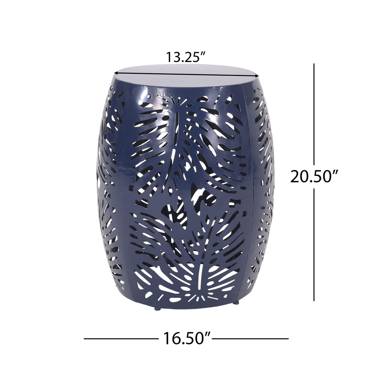 Modern Design Metal End Table with Palm Leaf Cut-Out - White, Black, Blue