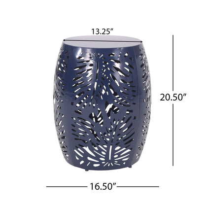 Modern Design Metal End Table with Palm Leaf Cut-Out - White, Black, Blue